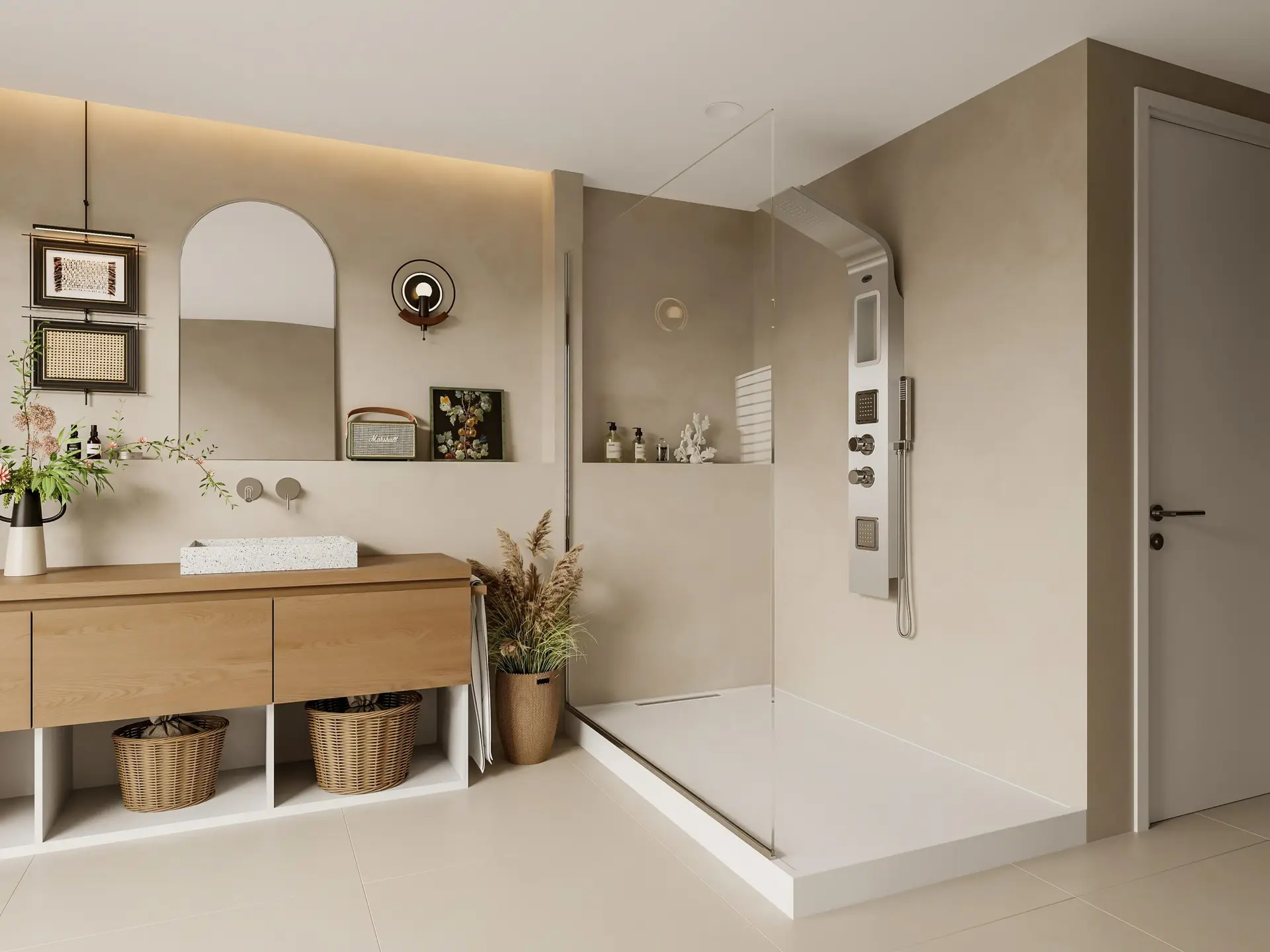 +ALT Baño reformado con microcemento en Girona: paredes y suelos continuos para un diseño moderno y elegante.